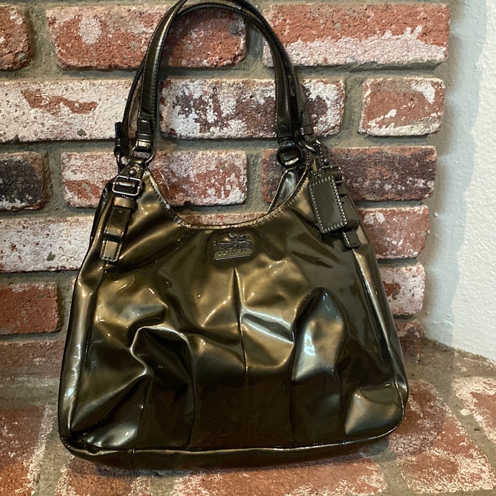 COACH Patent Leather Olive Green Handbag